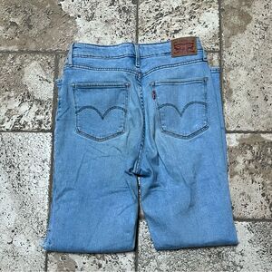 Levi's 721 High Rise Skinny Blue Denim Ripped Jeans Size 28